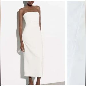 Zara‎ White Midi Strapless Dress Size: L | Zara
(NWT